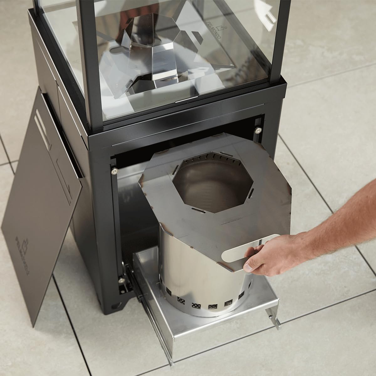 Burner Set stufa da terrazza – Stufa per esterni senza fumo con pellet di legno – con vetro di sicurezza – Made in Austria