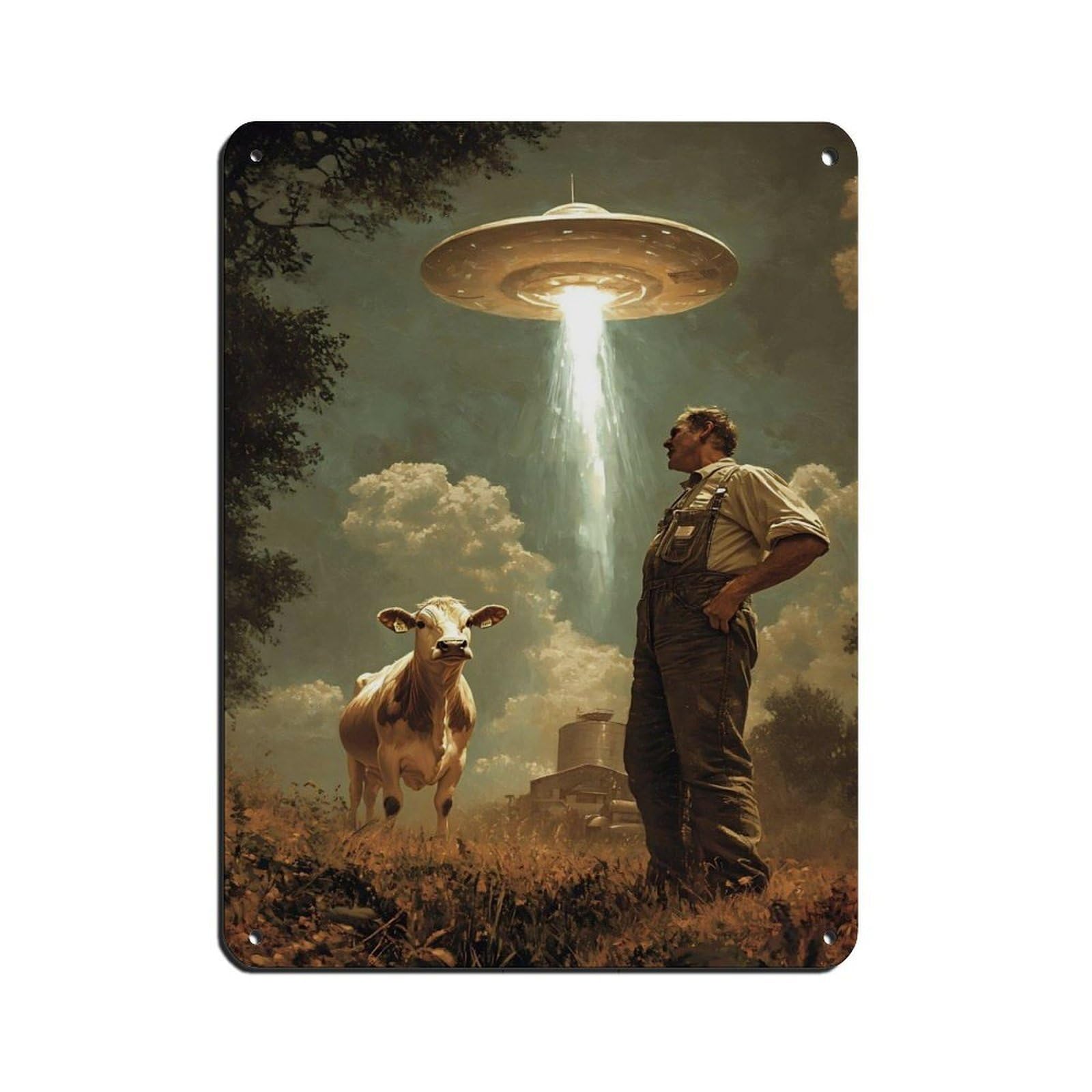 Surreal Cow Pasture Scene Poster Tin Sign Vintage Metal Pub Club Cafe Bar Home Wall Art Decoration Poster Retro 12x16inch(30x40cm)