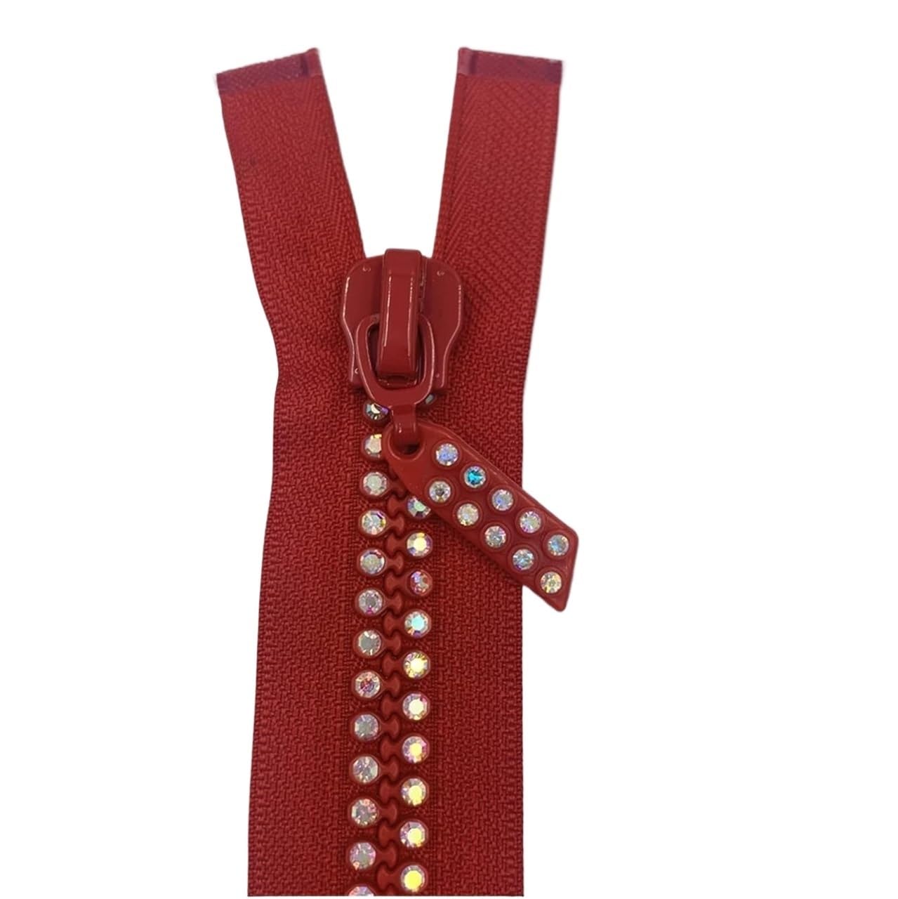 zamki do szycia, Zamek błyskawiczny do szycia 1 szt. 24 cale 60 cm, dwunitkowy, czeski, kryształowy, zamki rozdzielające z kryształkami, podstawa sukienki, zamek(Red)