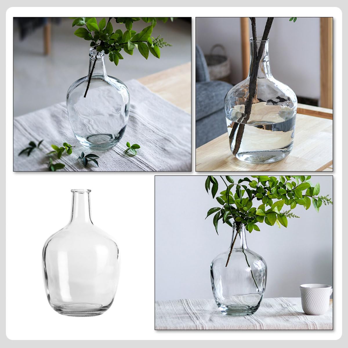 Jarrón de Vidrio Transparente Boca Pequeña Cuerpo Ancho para Flores