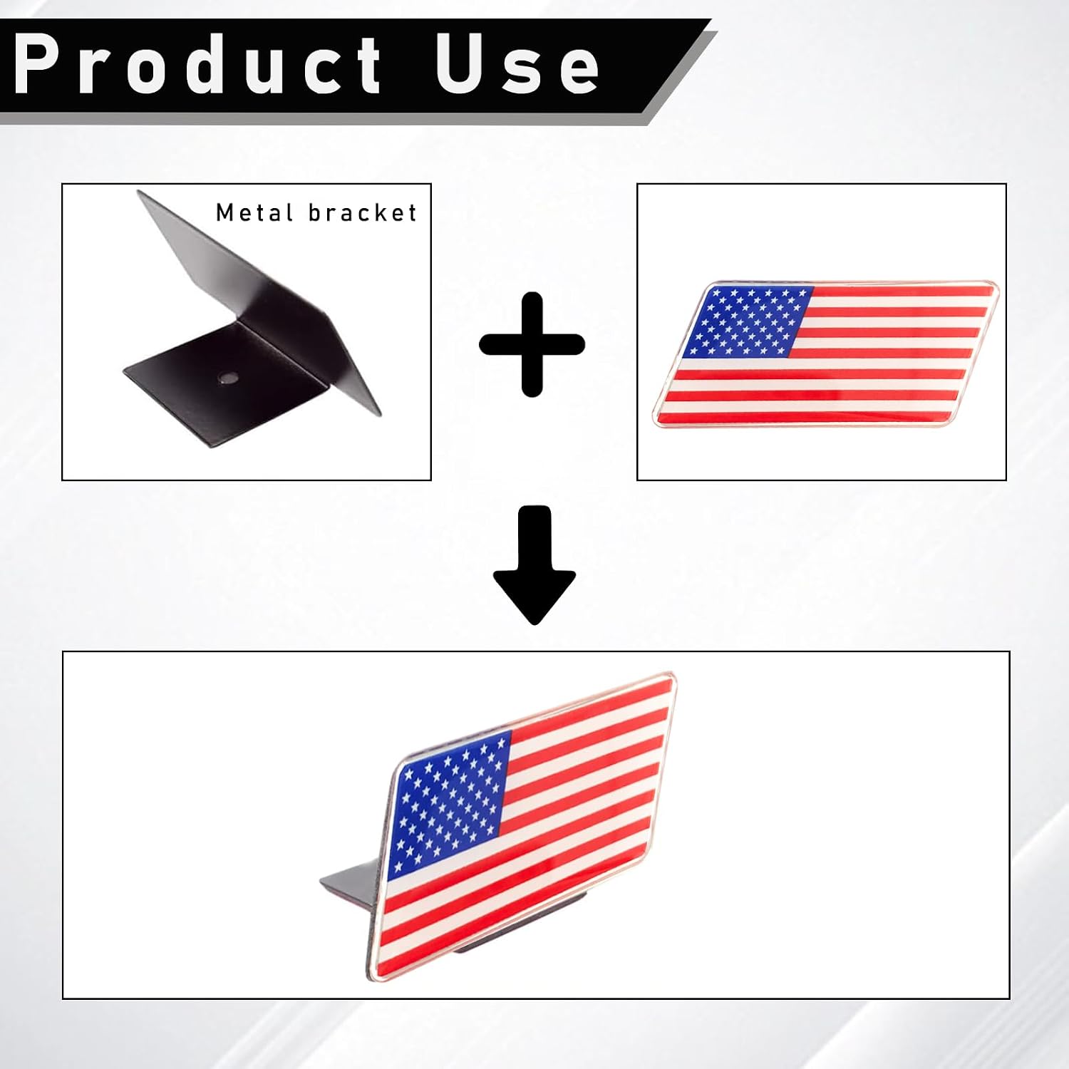 Ziciner 3D USA Flag Emblem Badge with L Shaped Mounting Bracket, Auto Front Fender Badge Sign Emblem, Car Front Grill Bumper Decoration, Compatible with European Vehicles image 3