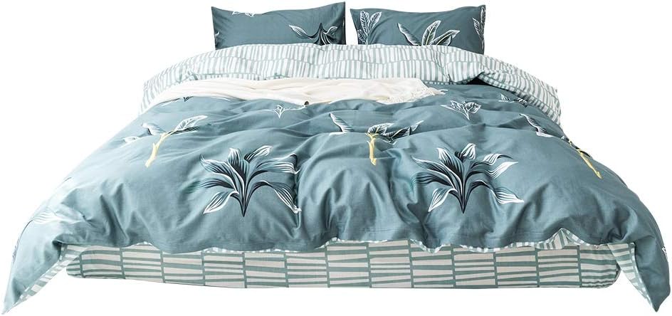 Cafopgrill Premium Bed Sheets Set,Flower Printing Pure Cotton Bedding Set Pillowcase Quilt Cover,Hypoallergenic, Wrinkle & Fade Resistant Bedding Set(Queen)
