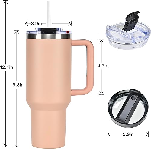 Miniatura 4 de ASPERFFORT Vaso de 40 onzas con asa y tapa con pajilla, botella de agua de acero inoxidable, taza de viaje aislada al vacío, taza de café helado