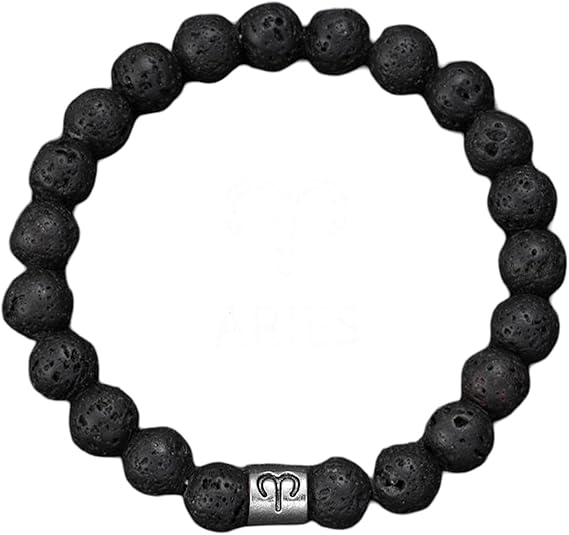 Natural Volcanic Men's Bracelet 12 Zodiac Signs Bracelet Virgo Capricorn Taurus Aquarius Sagittarius piedra volcánica (Gem Color: Aries, Length: 18-19cm)