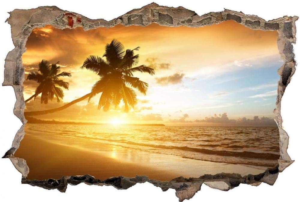 Pegatinas de Pared rotas 3D Playa Lago Atardecer calcomanías murales extraíbles decoración de Sala de Arte de Vinilo para Sala de Estar Dormitorio Cocina 80x120cm