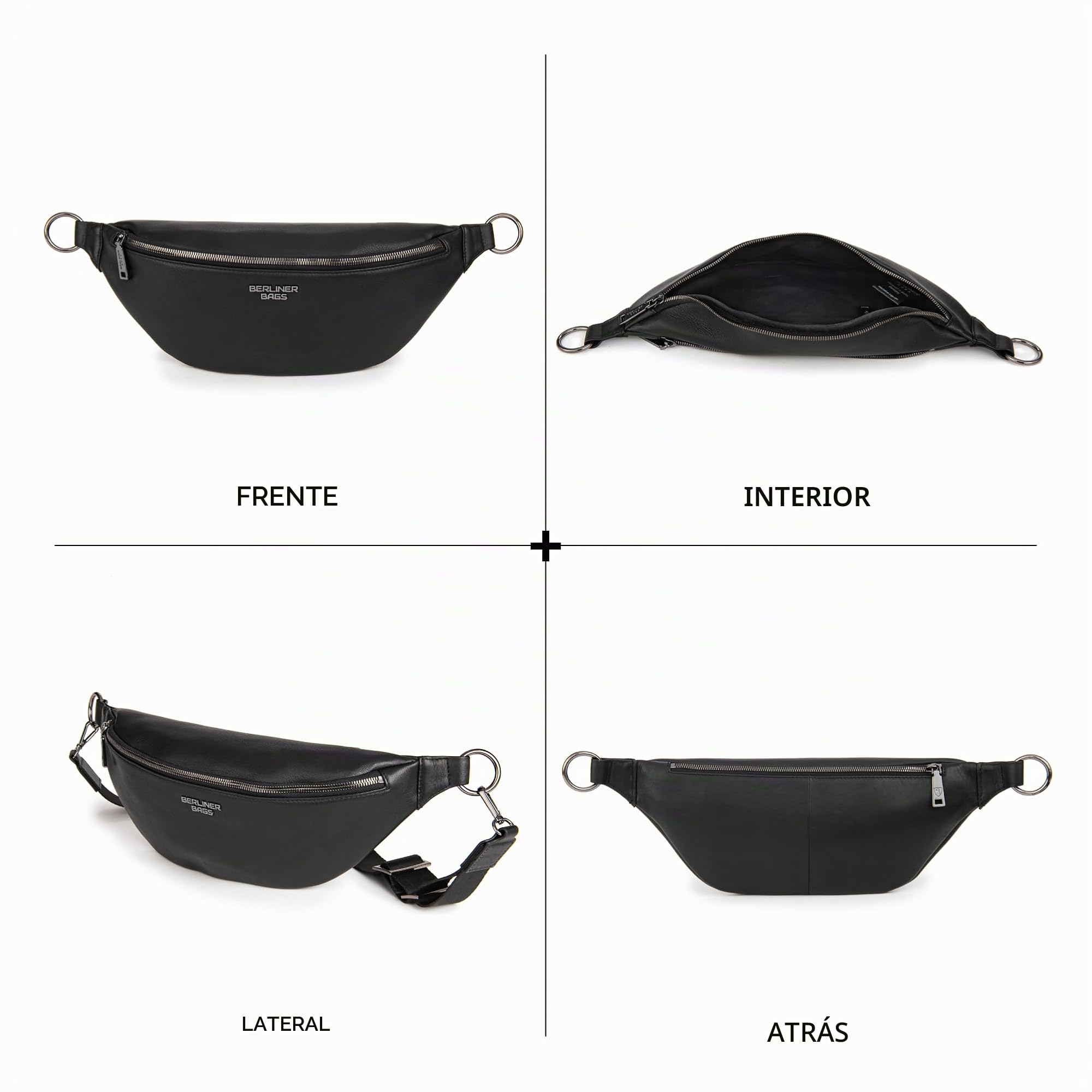 Berliner Bags Mona XL Riñonera y Bolso Bandolera de Piel Auténtica Unisex, con Cremallera YKK, Correa Ajustable y Diseño Compacto para Viajes y Uso Diario – Negro