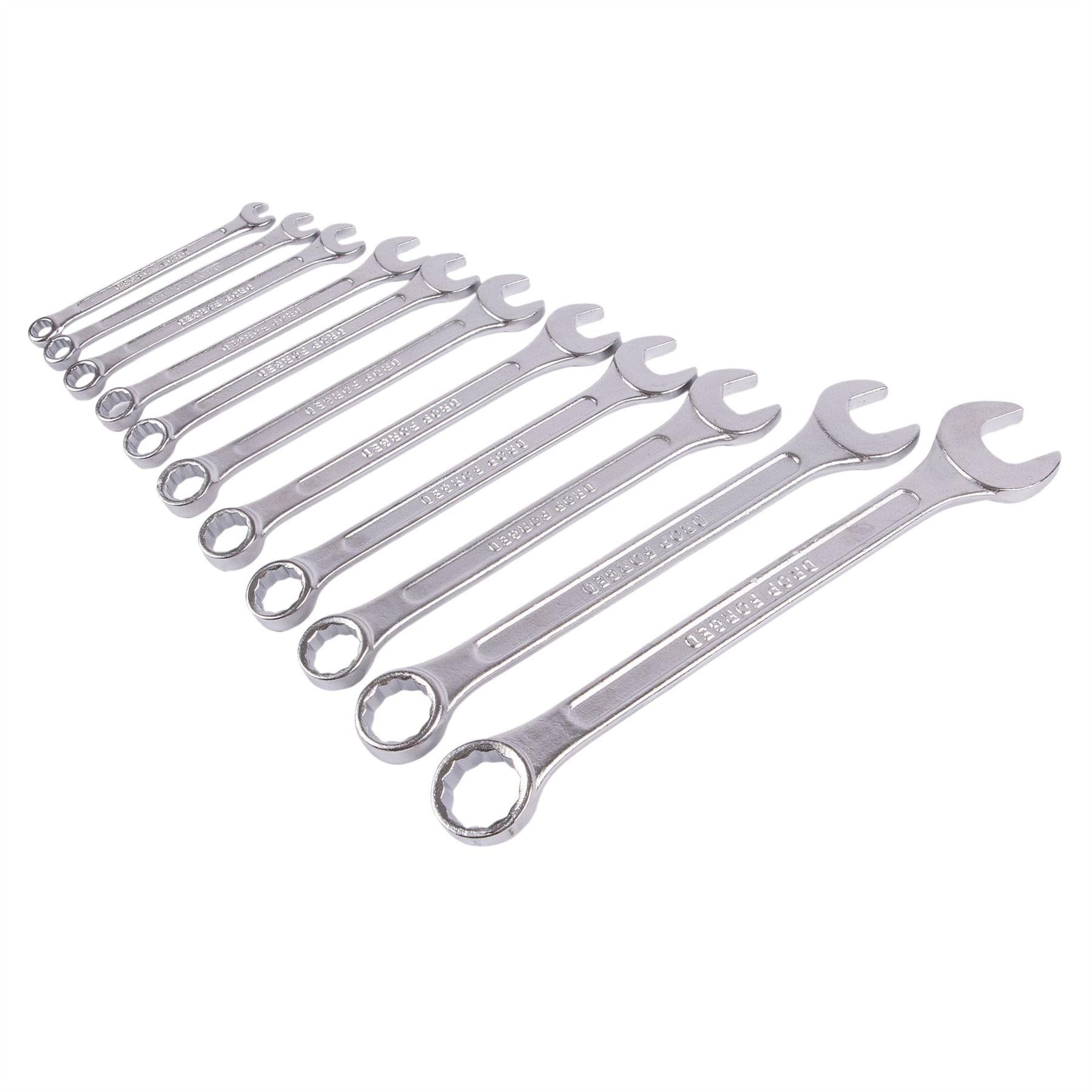 11pc Carbon Steel Metric Combination Spanner Set - Ratchet MM Ring Socket Wrench Plumbing Nut Spanners - by Blackspur
