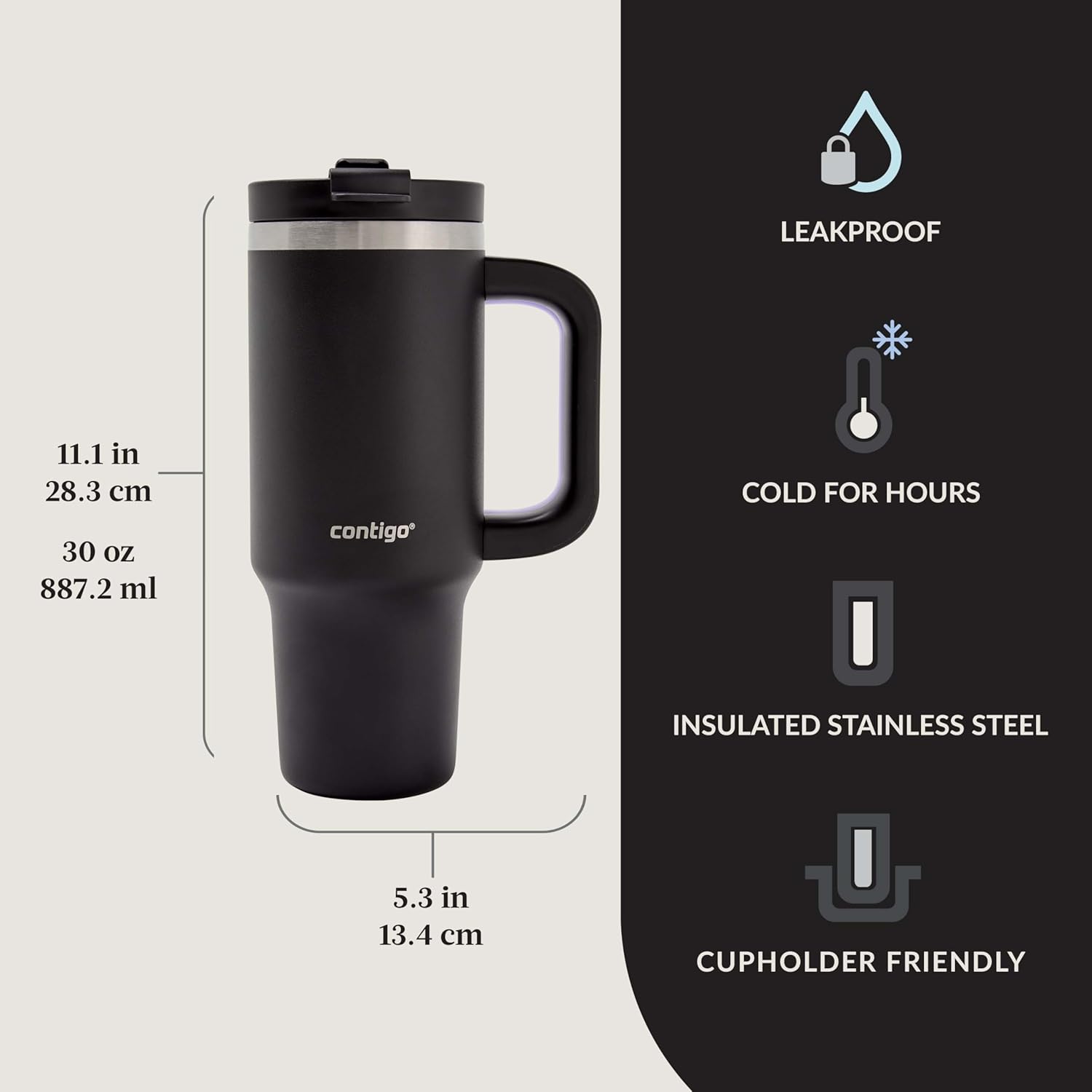 Contigo Streeterville 30oz Tumbler, Stainless Steel Vacuum Insulated, Leak-Proof, Cold for 29 Hours, Fits in cupholders, Licorice - Image 2