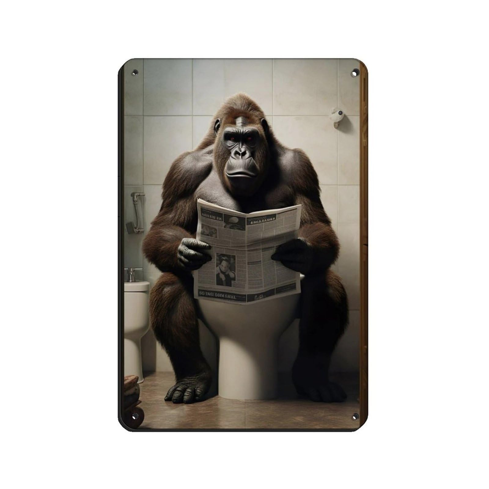 Lxwnze 20L X 30W Cm Gorilla Sitting On The Toilet Reading A Newspaper (5) Tin Sign Vintage Metal Pub Club Cafe Bar Home Wall Art Decoration Poster Retro 8X12inch(20X30cm)