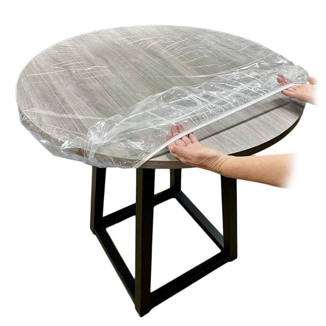Hperu Fitted Tablecloth, Transparent Vinyl Table Cover, Waterproof Oilproof Elastic Edge for 35-43 Inch Table, Round