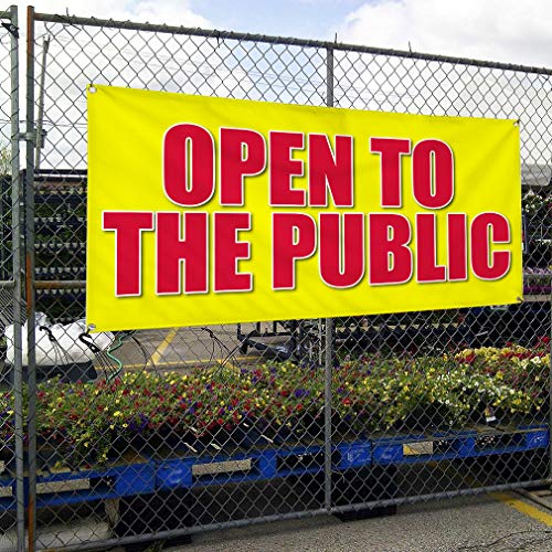 Vinyl Banner Multiple Sizes Open to The Public Advertising Printing D Business Outdoor Weatherproof Industrial Yard Signs Yellow 8 Grommets Design Only 48x96Inches