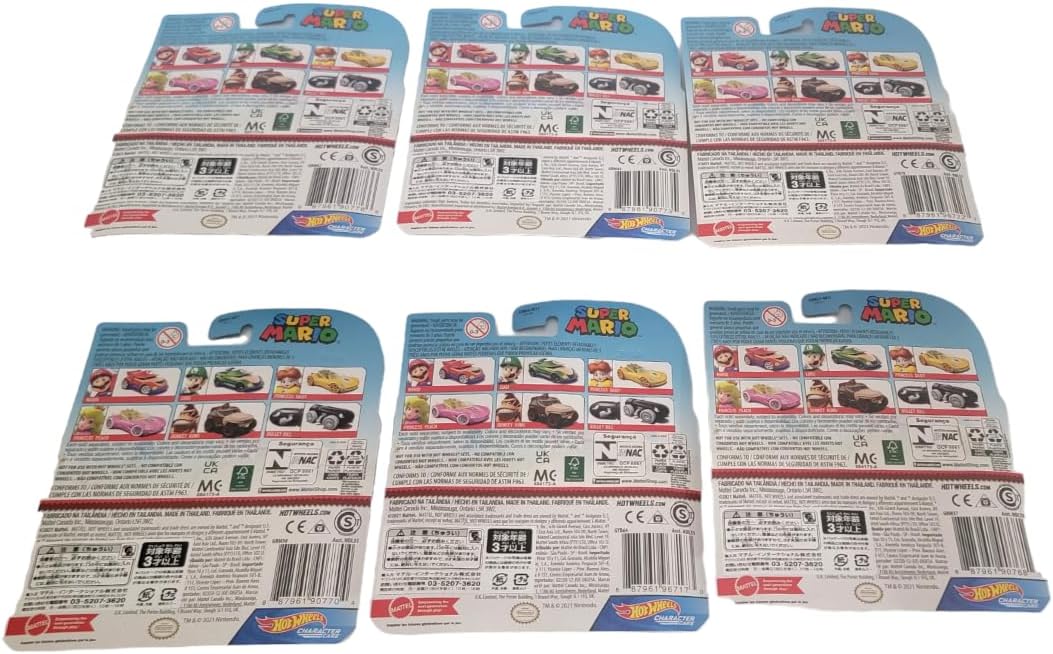 Hot Wheels Super Mario Character Cars – Complete 6‑Pack (HDL35‑986A) | Mario, Luigi, Peach, Daisy, Bullet Bill & Donkey Kong | 1:64 Die-Cast Vehicles – Ages 3+