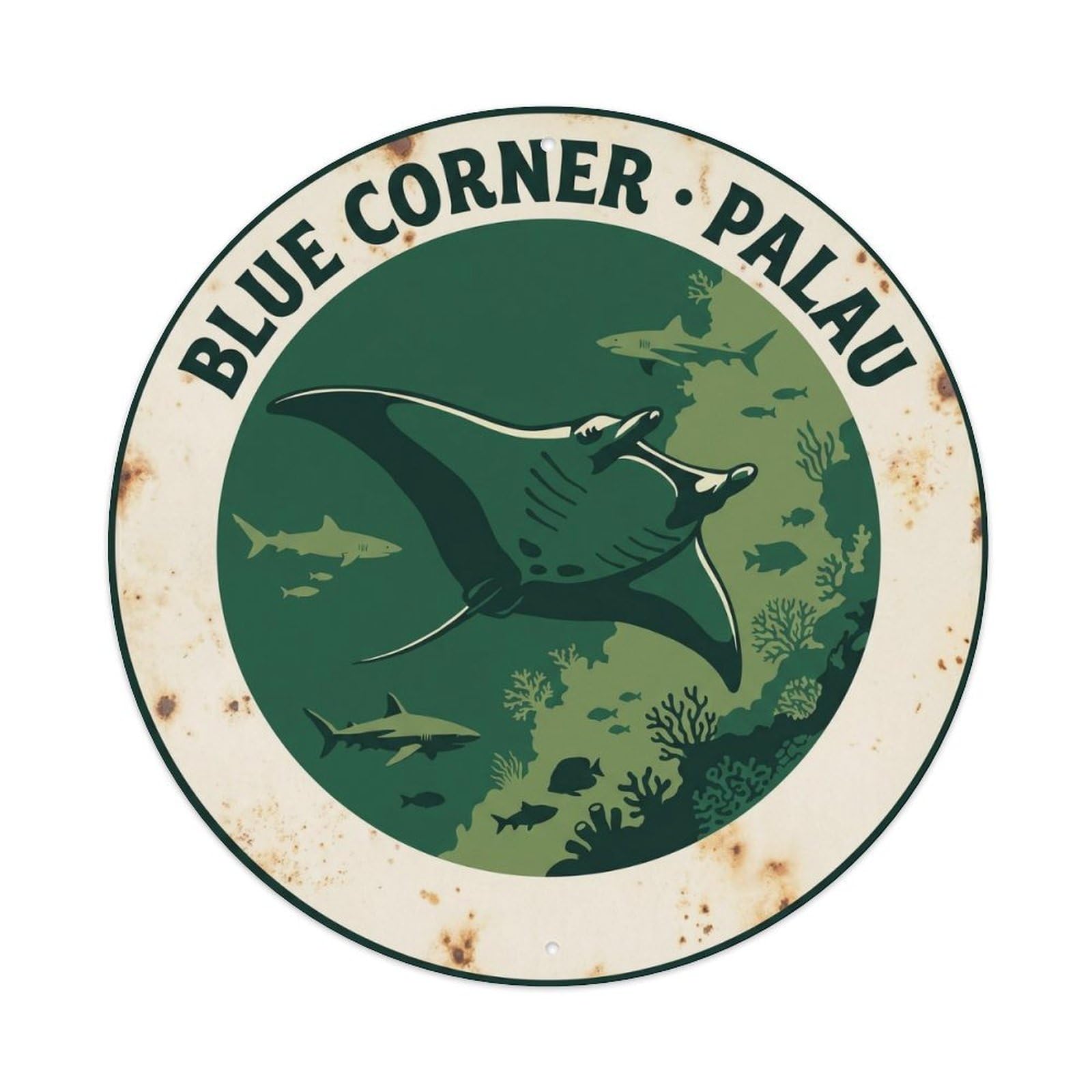 Olyhtr 8X8inch Classic Style Marine Travel Manta Palau Blue Corner Forest Green Metal Tin Sign