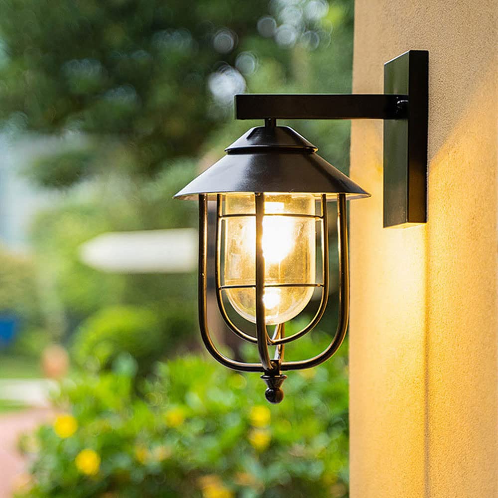 Kinkiety Zewnętrzne Baska, Przemysłowa, Czarna, Metalowa, Wodoodporna, Do Montażu Na Ścianie, Zewnętrzne Lampy E27 Do Domu Z Przezroczystym Kloszem Szklanym Do Garażu