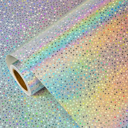Vnaaem Rose Gold Holographic Wrapping Paper Roll - Metallic Foil Stars Design Gift Wrap for Birthday Kpop Party Graduation Wedding Baby Shower(17 In x 16.5 Ft)