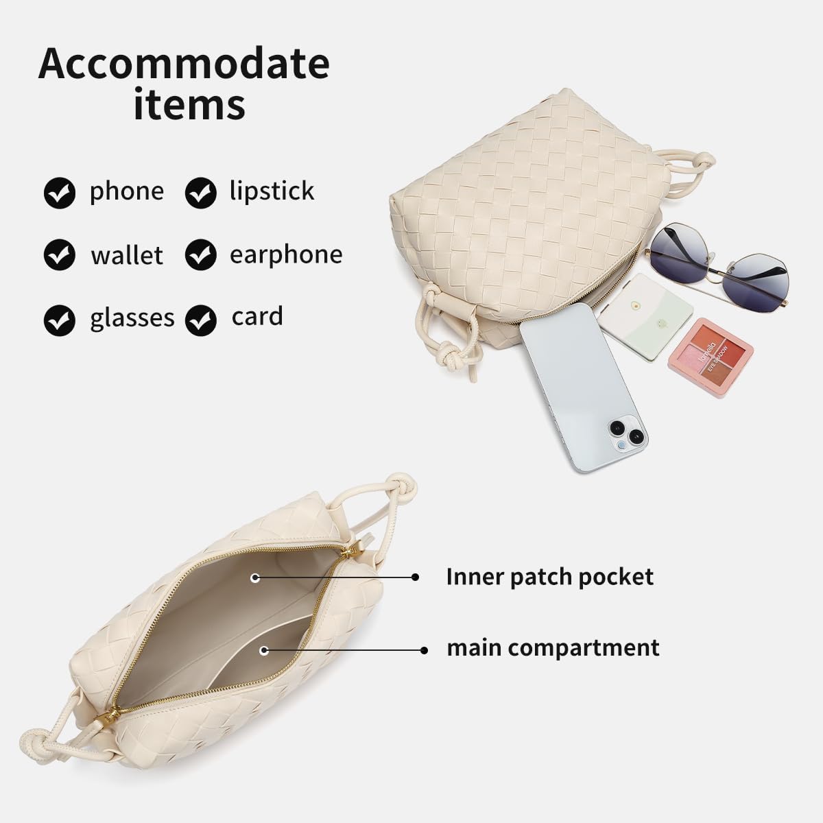 Woven Crossbody Bags for Women Handmade Woven Purse Shoulder Bag Small Handbag PU Leather Purses Bag - Image 6