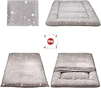Vista 8 de Colchón futón japonés de piso gris constelación, de piso tatami, portátil, para acampar, para niños, sofá cama plegable enrollable con protector
