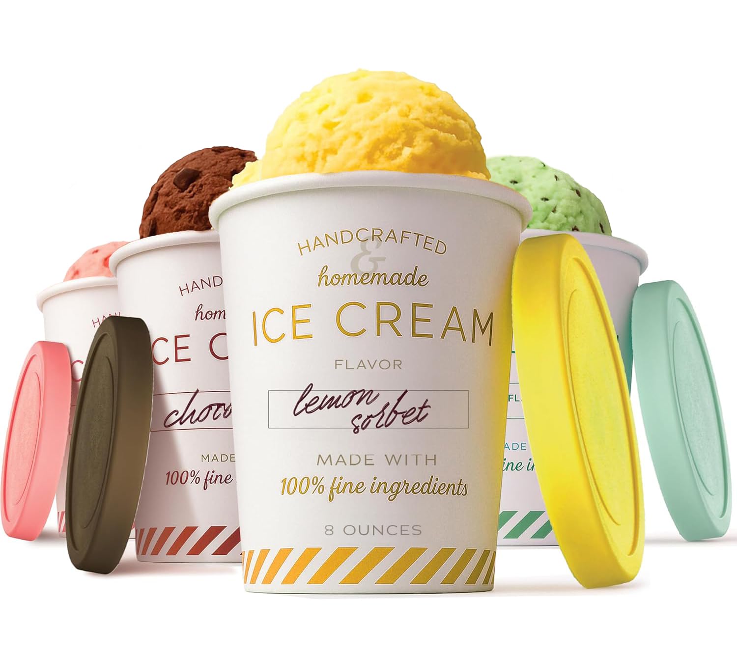 Stock Your Home 8oz Ice Cream Containers with Airtight Silicone Lids (4-Pack) Reusable Half Pint Ice Cream Container for Storing Gelato, Sorbet, and Frozen Yogurt
