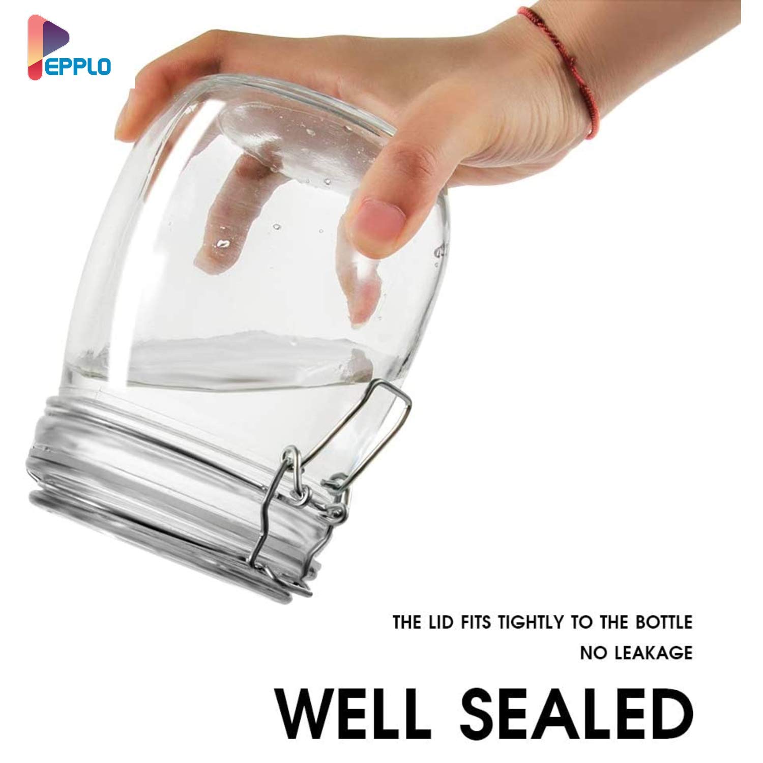 pepplo Lot de 4 boîtes hermétiques en verre avec couvercles - 726,31 g - Avec joint de conservation transparent - Fermeture à clip métallique pour la cuisine - Pour la mise en conserve des céréales