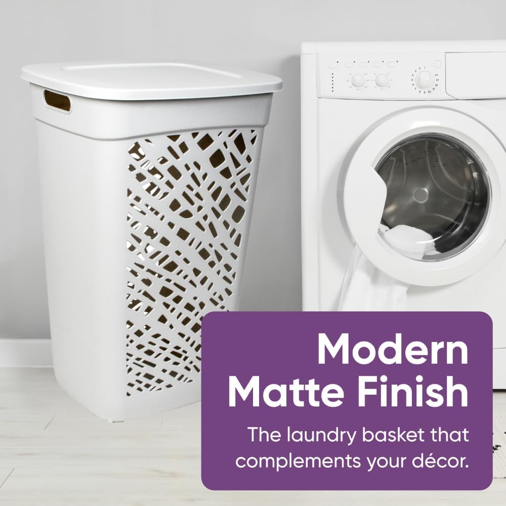 Non-Breakable Mosaic Hamper, 60L - Misty White, Elegant Design, Vented Laundry Basket, Made in France
