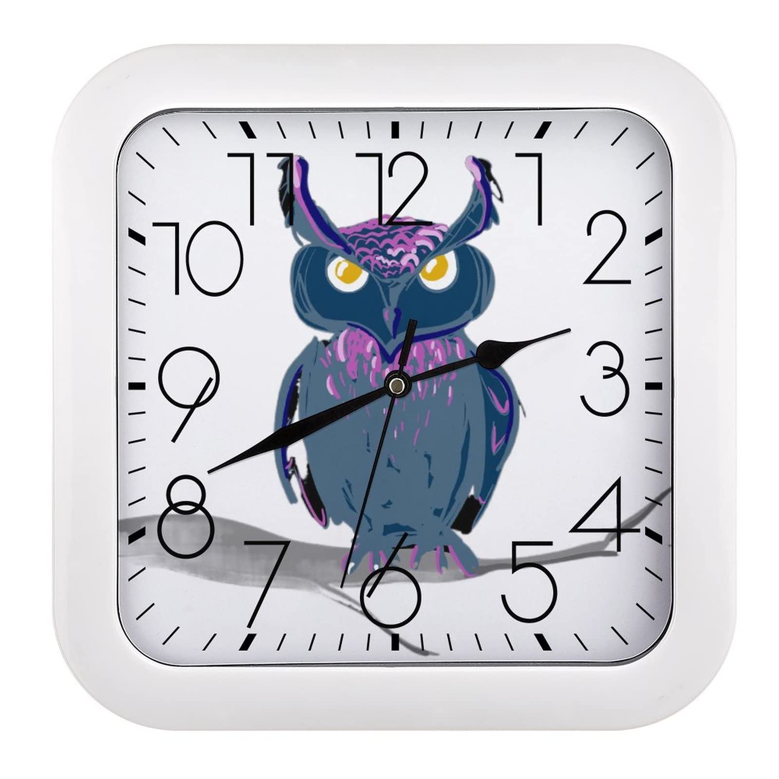 Horloge murale carrée hibou 26x26cm avec grands chiffres pour cuisine