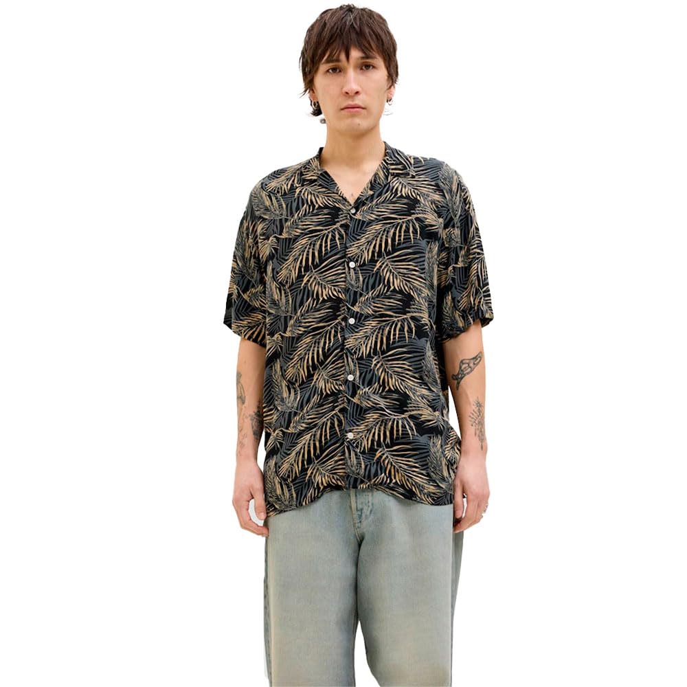 JACK & JONES Jjejeff Tropical AOP Resort Shirt SS SN, Black, L