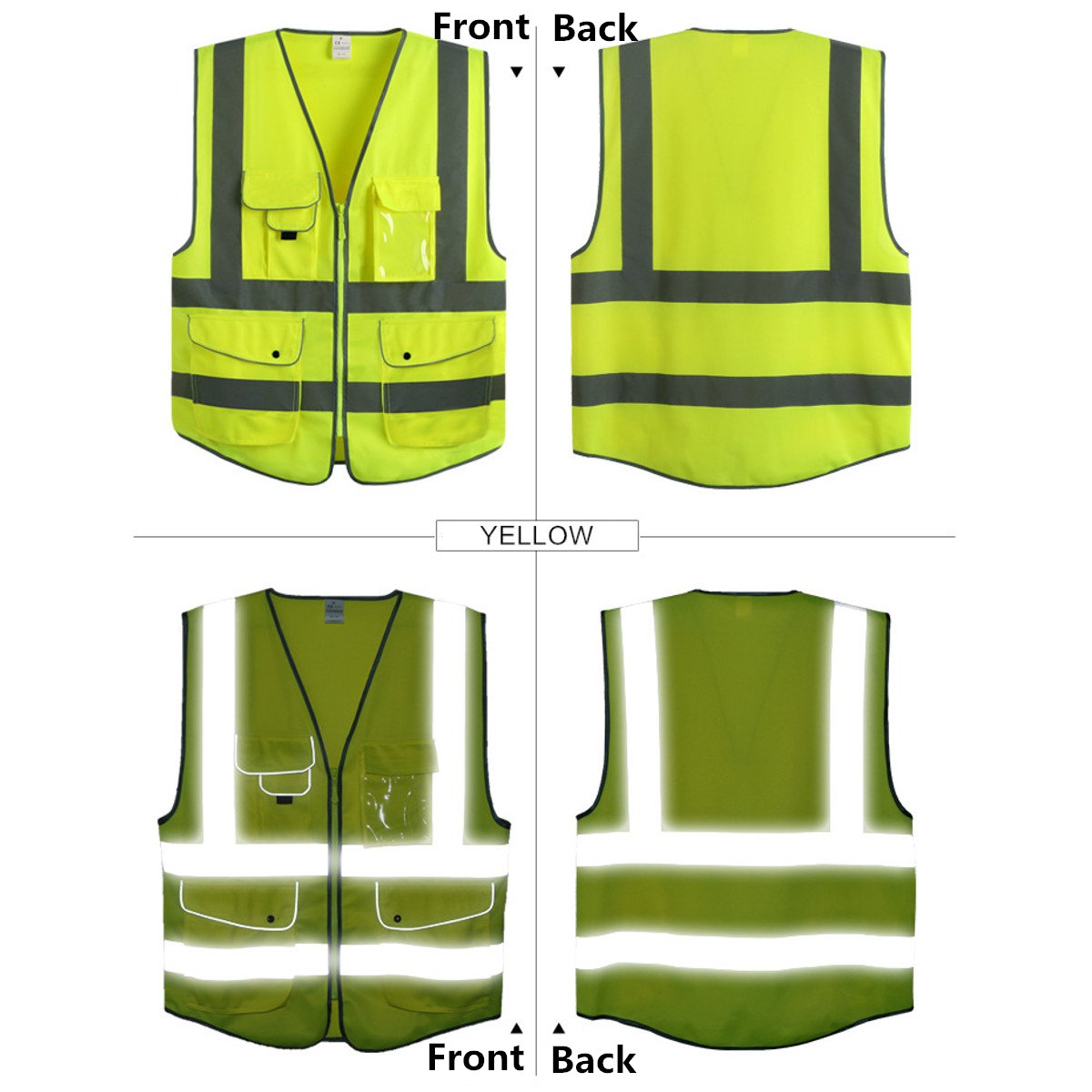 RanDal Vert Unisexe Haute Visibilité Réfléchissant Multi Poches Construction Gilet De Sécurité - M