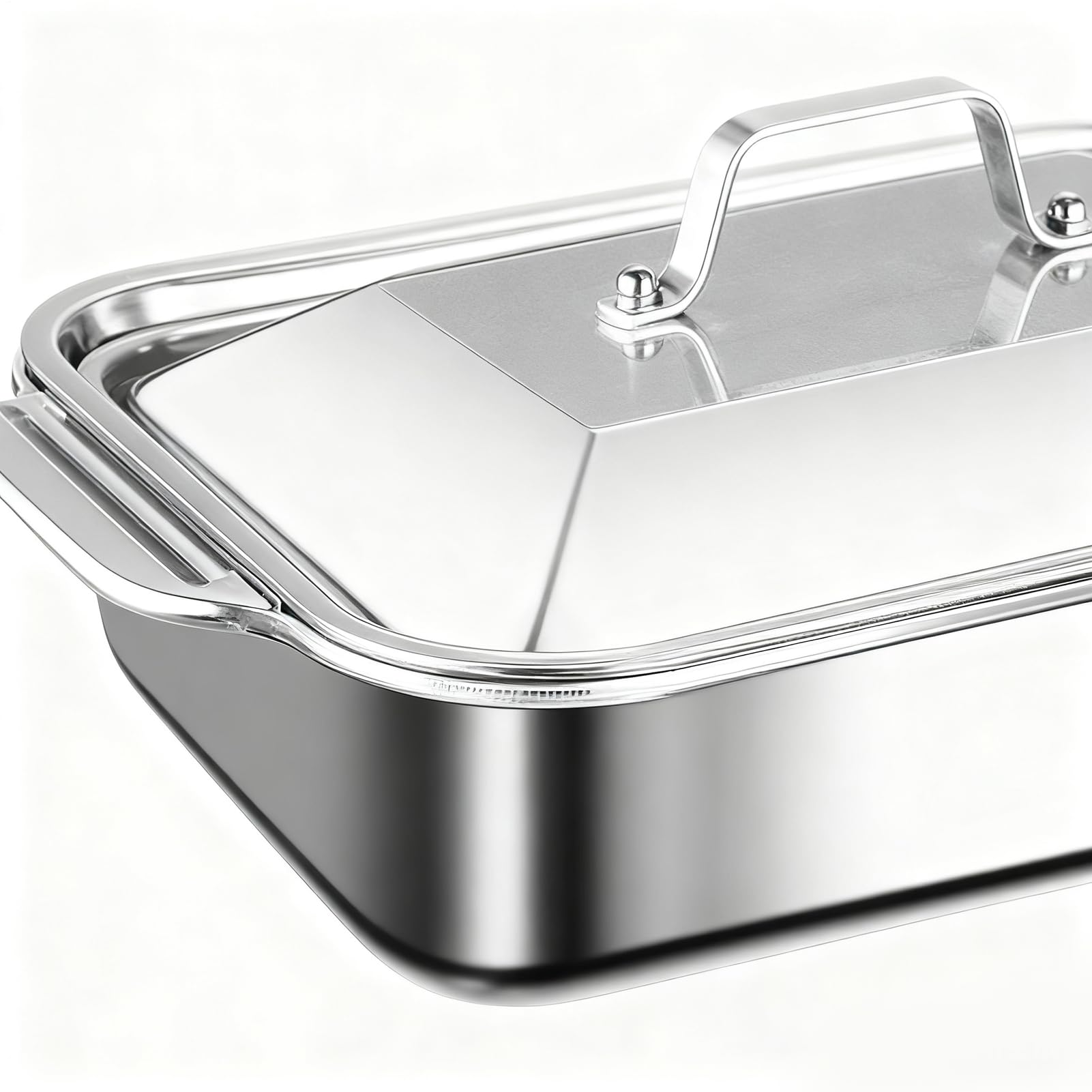 Horno de acero inoxidable, bandeja de horno que incluye tapa y mango, utensilios para hornear a prueba de fugas, para pasteles, pan, galletas, pizza, cocina, casa, fiesta, cocina