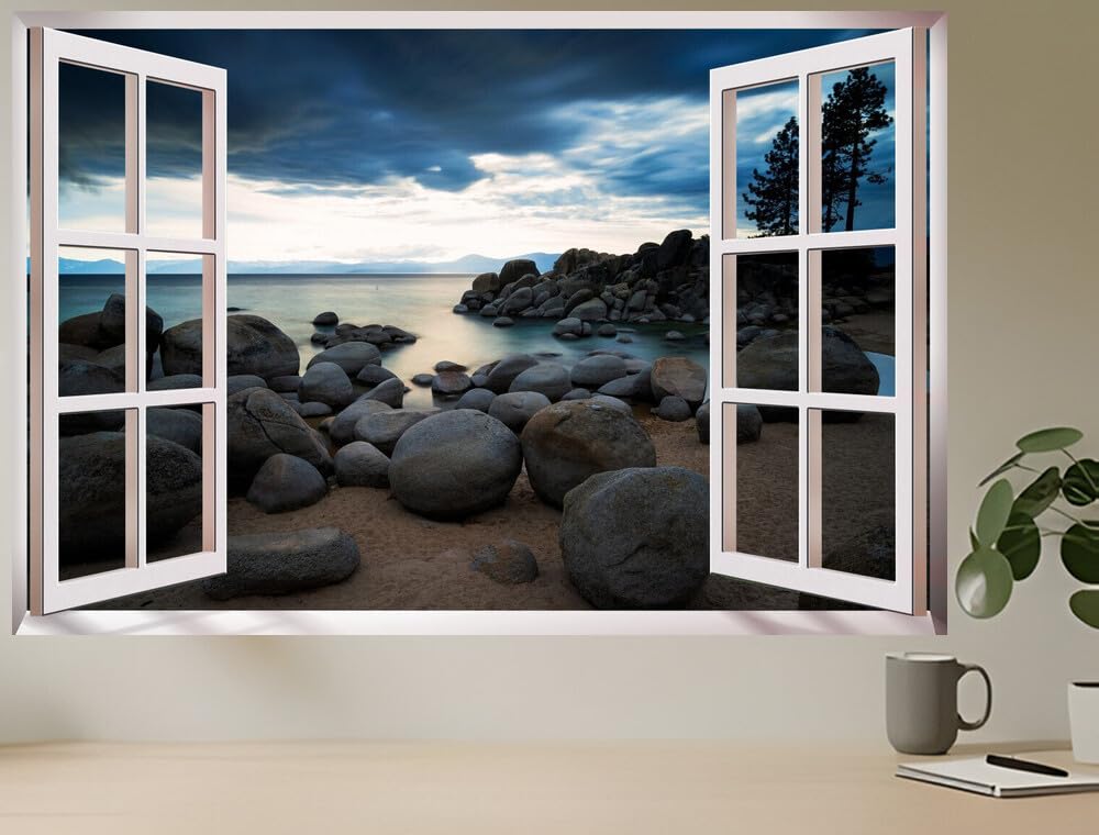 JVERF - JZZC28951 Stones Lake USA Sierra Nevada Lake Tahoe Clouds| Self-Adhesive Open Window Wall Sticker