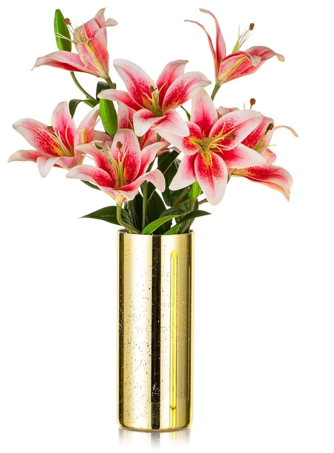 SPHINX Golden Decorative Glass Cylinder Vase for Flowers Home Table Decor,Centerpiece, Vases for home decor ,Gift, Hurricane Candle Holders - (Mercury Golden- 1 Piece-9 Inch)
