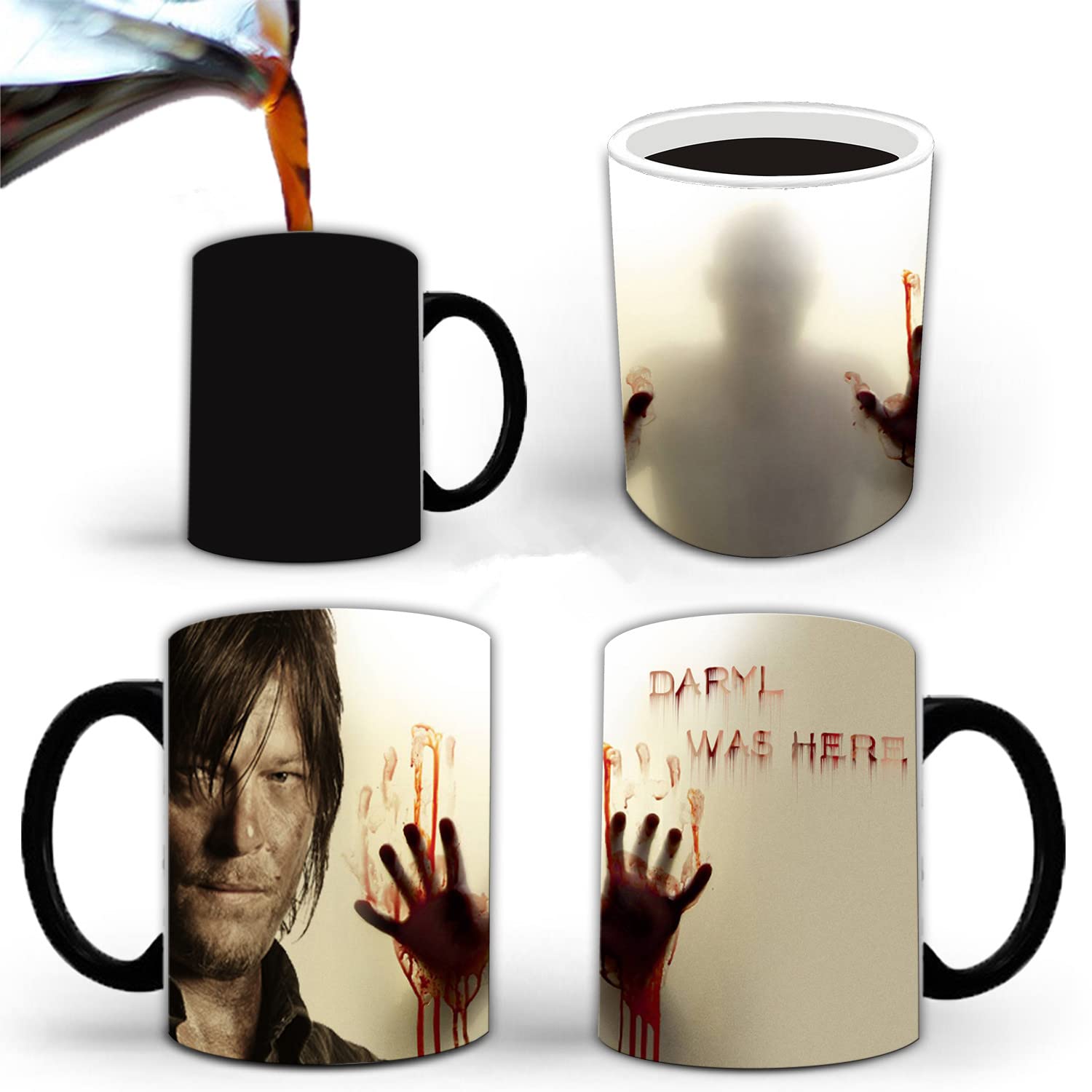 Aigori DARYL WAS HERE, Walking Dead Gifts, Heat Sensitive Color Changing Coffee Mug(11oz), TWD Present for Men Women Christmas Halloween Birthday Mother Father Friends（1PC）
