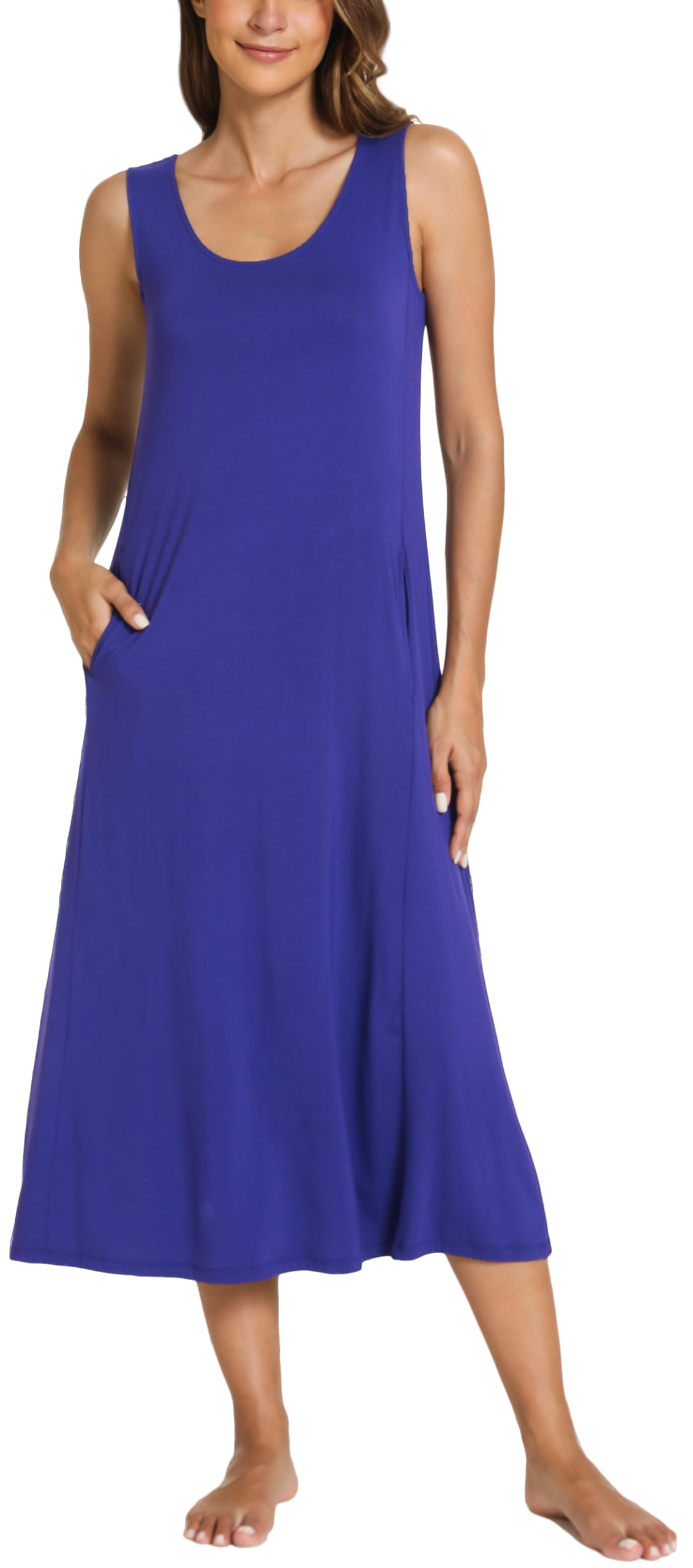 GYS Sleeveless Nightgowns for Women Bamboo Viscose Night Shirt with Pockets