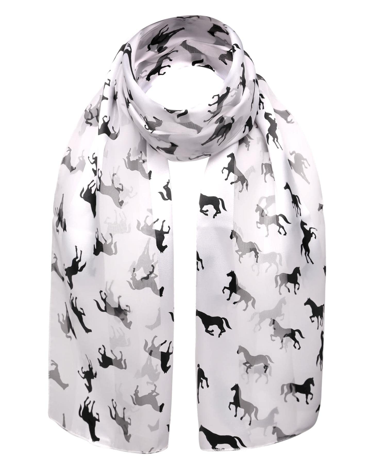 Horse Print Satin Stripe Scarf, Small White