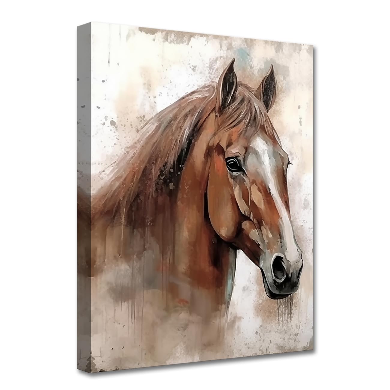 LZIMU Horse Canvas Wall Art Farmhouse Horses Pictures Wall Decor Vintage Country Animal Painting Prints for Bathroom Kitchen Rustic Decor Framed (HORSE-1, 30.00 x 45.00 cms)