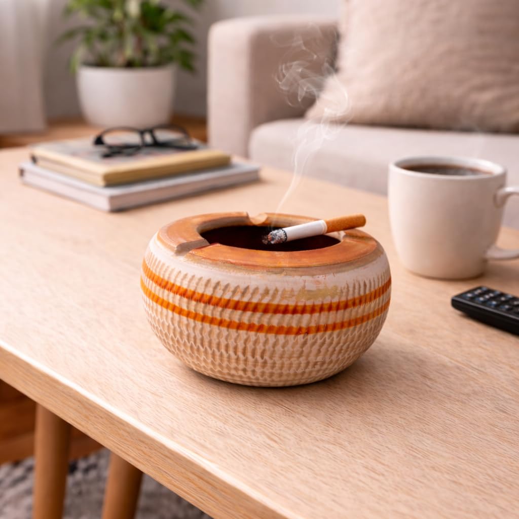 Pure Source India | Eco-Friendly Handcrafted Clay Ashtray | Smoking Ashtray for Cigarettes | Home & Living Decor 3.2Inch-image-19