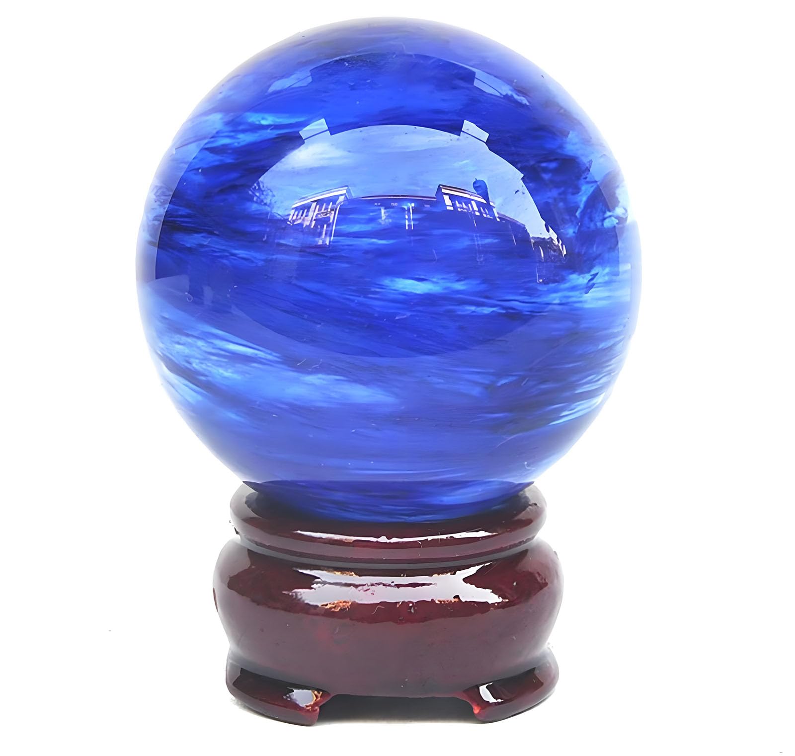 FOPURE Beautiful Blue Clear Smelt Quartz Crystal Ball with Stand for, Divination Sphere, Home Decoration, Fengshui,Photography Prop,7cm