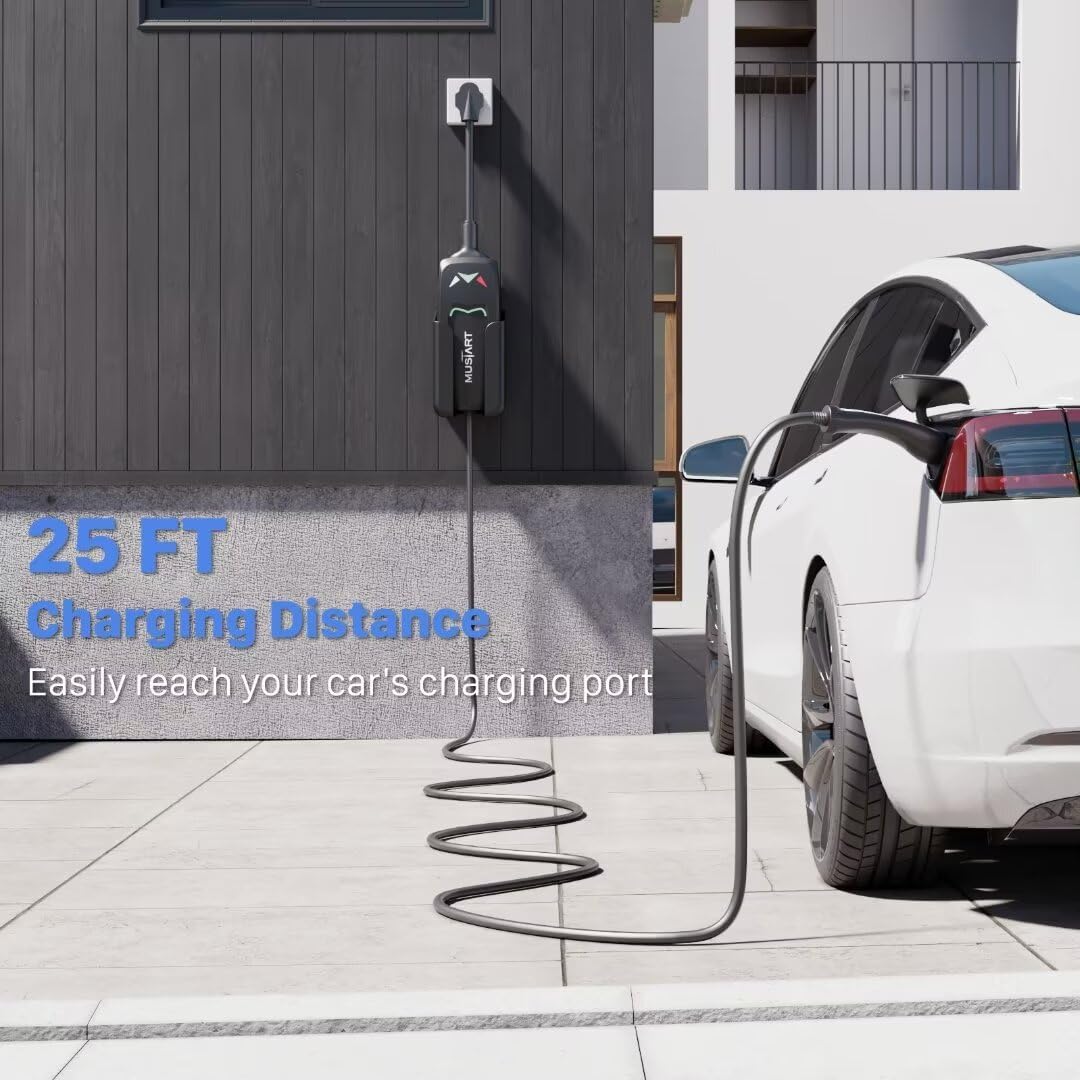 Level 1 and Level 2 Portable Tesla Charger (15&40 Amp, 100-240V, 25ft Cable) NEMA 5-15&NEMA 14-50 Tesla Electric Vehicle Charger