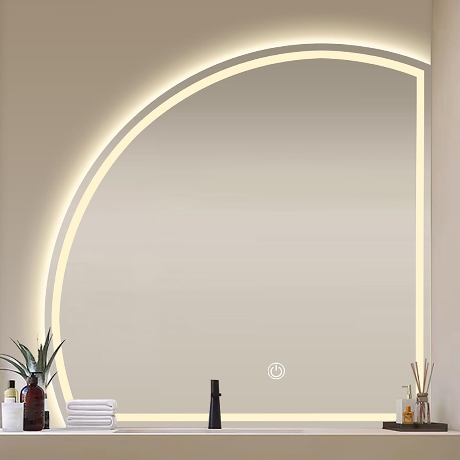 Miroir de salle de bain à LED semi-circulaire pour une ambiance spa