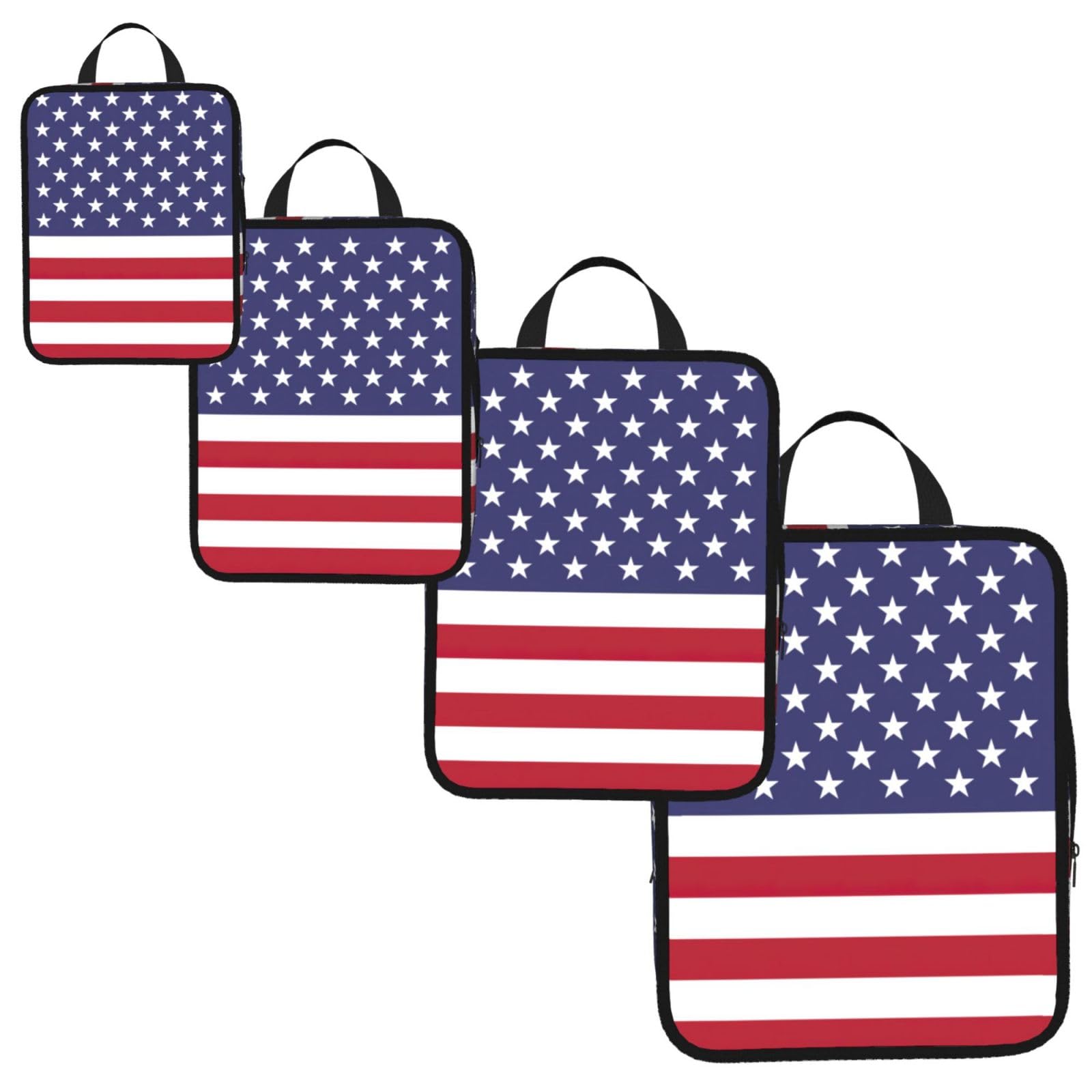 American flag Print 4 Set Compression Packing Cubes for Suitcases,Expandable Storage Bag Organizers