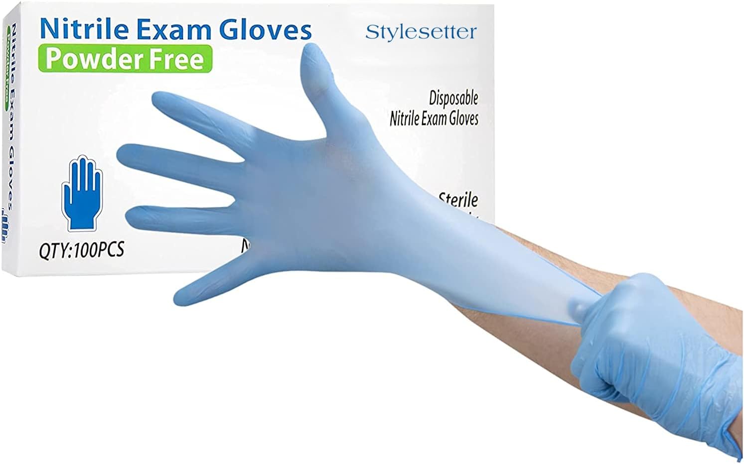 NuGard Powder-Free Nitrile Disposable Exam Gloves, Industrial Medical Examination, Latex Free Rubber, Non-Sterile, Food Safe, Ultra-Strong, Pack of 100, Blue - Size Extra Large