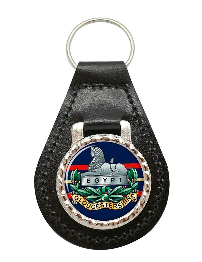 Giftshop Uk Unisex Black Leather And Silver Metal Gloucestershire Regiment, British Army Leather Key Fob