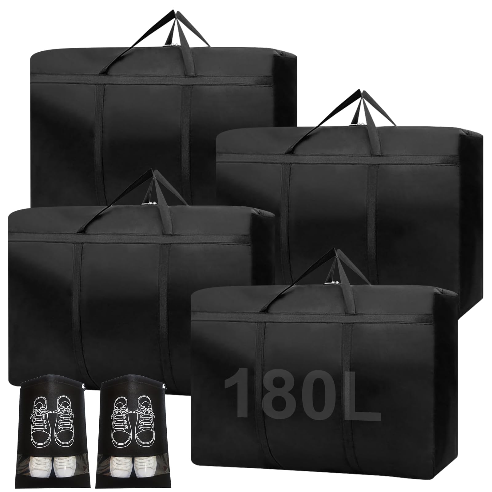 4 sacchetti da 180 l, extra grandi, 600D, Oxford Heavy Duty con chiusura lampo, borsa da viaggio, pieghevole, per coperte, vestiti, biancheria da letto, 100 x 58 x 28 cm