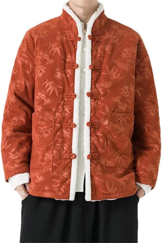 Fall Winter Men's Corduroy Chinese Tang Style Cotton Wadded Jacket Coat Thickened Spliced Padded Jacket