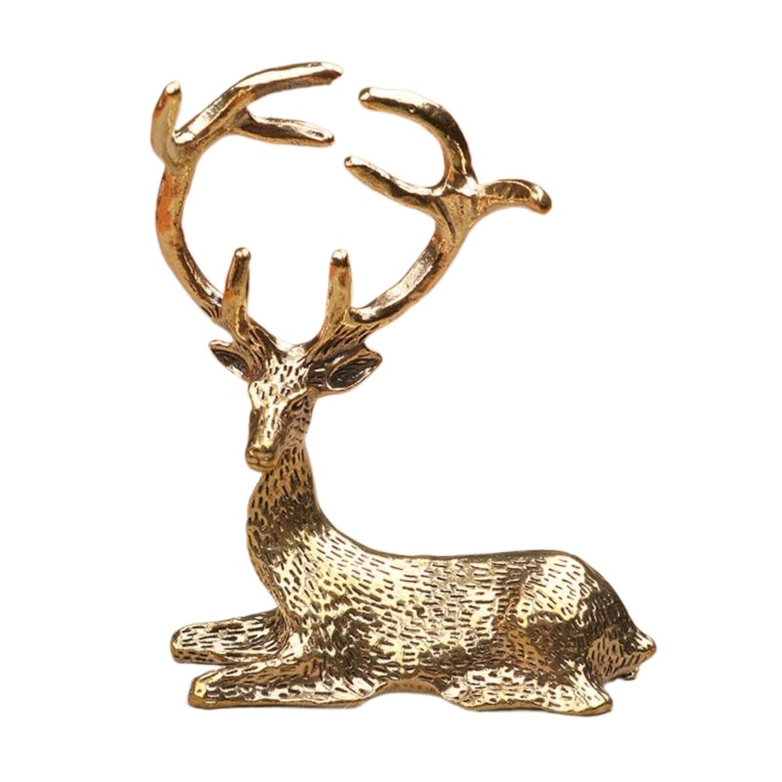 NGDFGR Brass Simulation Christmas Deer Figurines,Interesting Animal Elk Miniature Statue Sculpture Desktop Ornament Home Bonsai Micro Landscape Decor Accessories