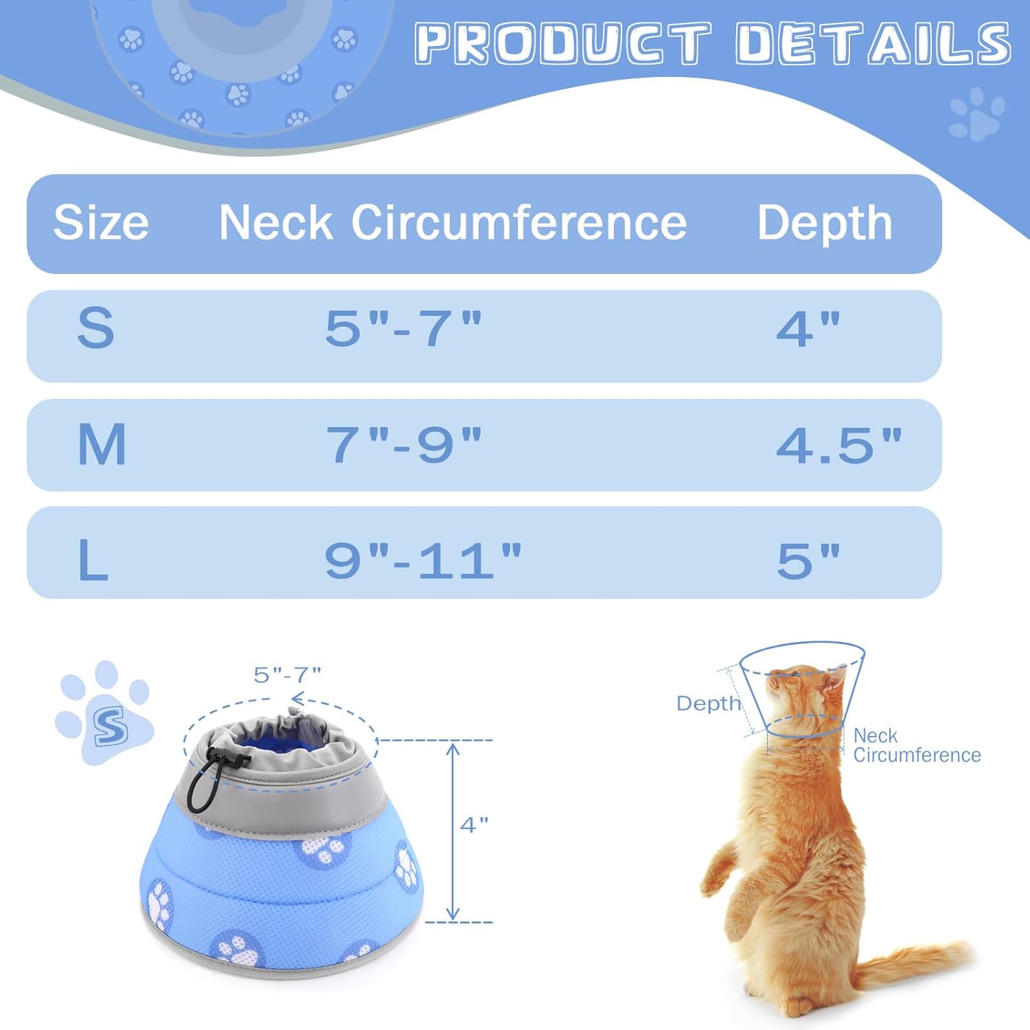 Cat Cone Collar Soft Elizabethan Collar for Surgery Recovery - Adjustable for Small and Large Cats Kittens to Stop Licking