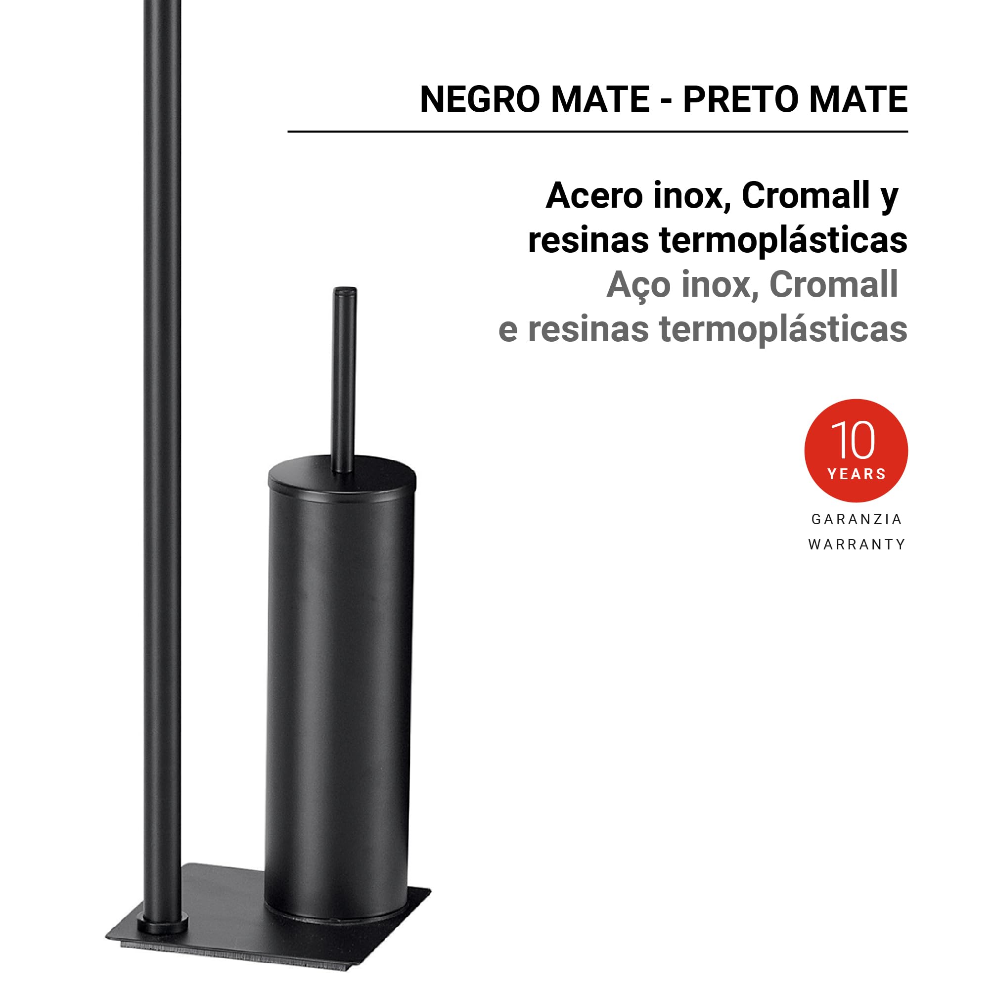 Gedy TRILLY Porta scopino e portarotolo per bagno, nero opaco, acciaio inox e resine termoplastiche, 14 x 14 x 63