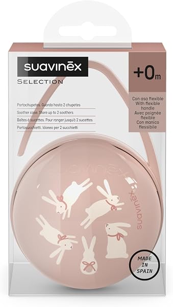 Suavinex, Portaciuccio per bebè, per trasportare 2 ciucci separati, con manico per appenderlo alla borsa, al passeggino, alla culla, scatola portaciuccio, custodia per ciucci, Wonder Coniglietti rosa - 5