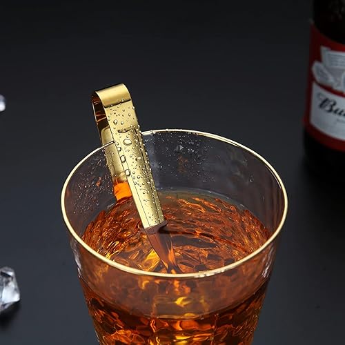 Miniatura 6 de Kyraton - 6 pinzas de azúcar doradas, de acero inoxidable, chapado en titanio, minipinzas para servir, aperitivos, pequeñas pinzas de cocina para