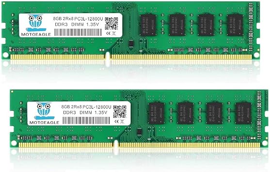 PC3 PC3L 12800U DDR3 DDR3L 1600 MHz 16GB Kit 8GBx2 UDIMM RAM 2Rx8 1.35V/1.5V 240-Pin Non-ECC Unbuffered Dual Rank Desktop Memory