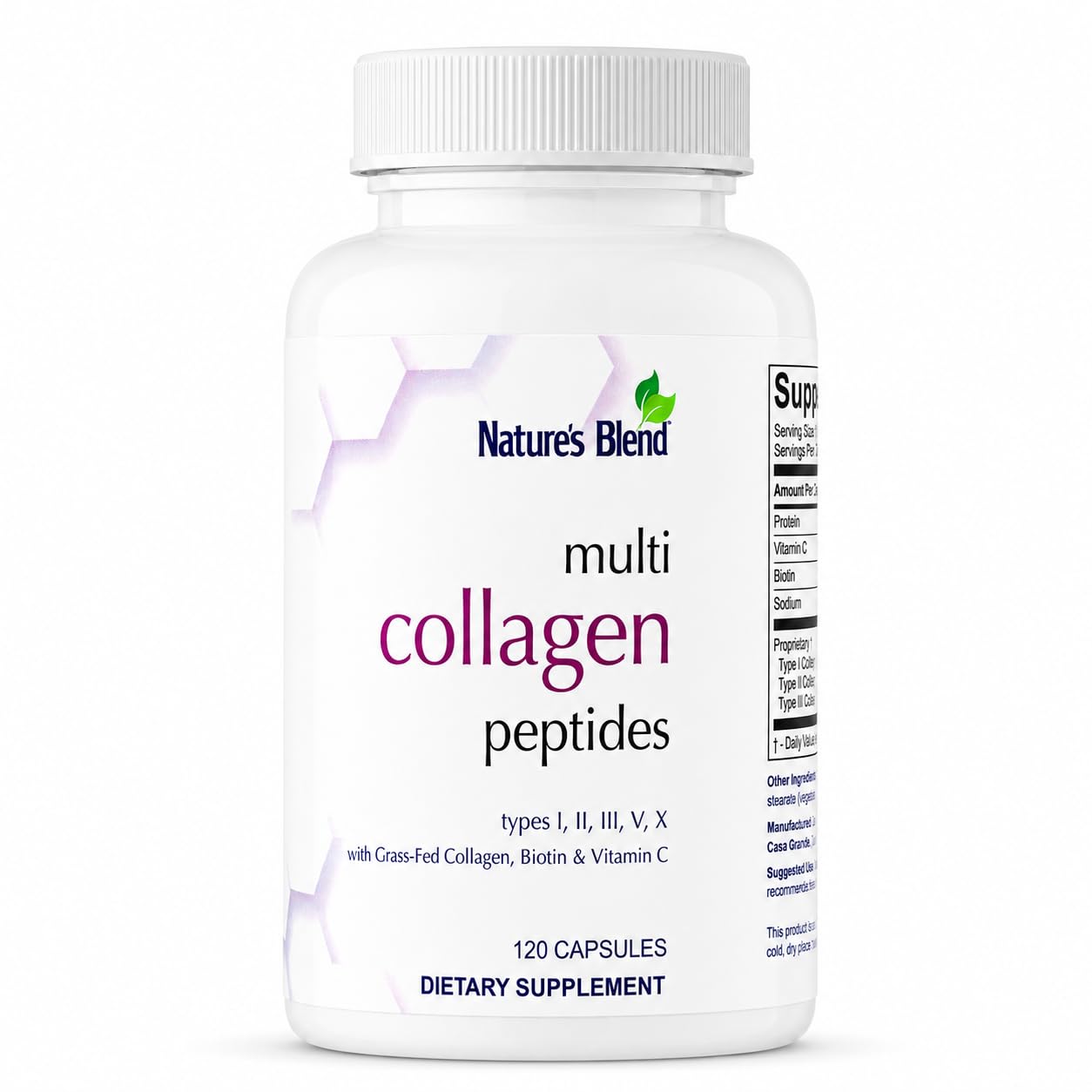 Nature's Blend Multi Collagen Peptides, Vitamin C and Biotin, 120 Capsules